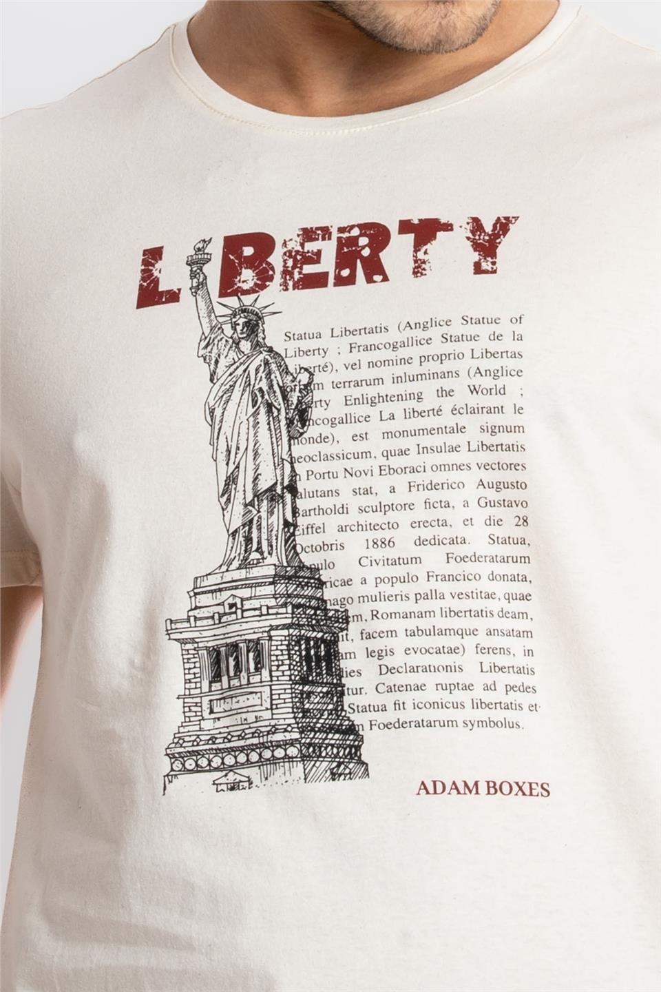 ADAM BOXESAdam Boxes Erkek/Unisex Baskılı O-Yaka T-shirt Libestatuas - Ham Pamuk