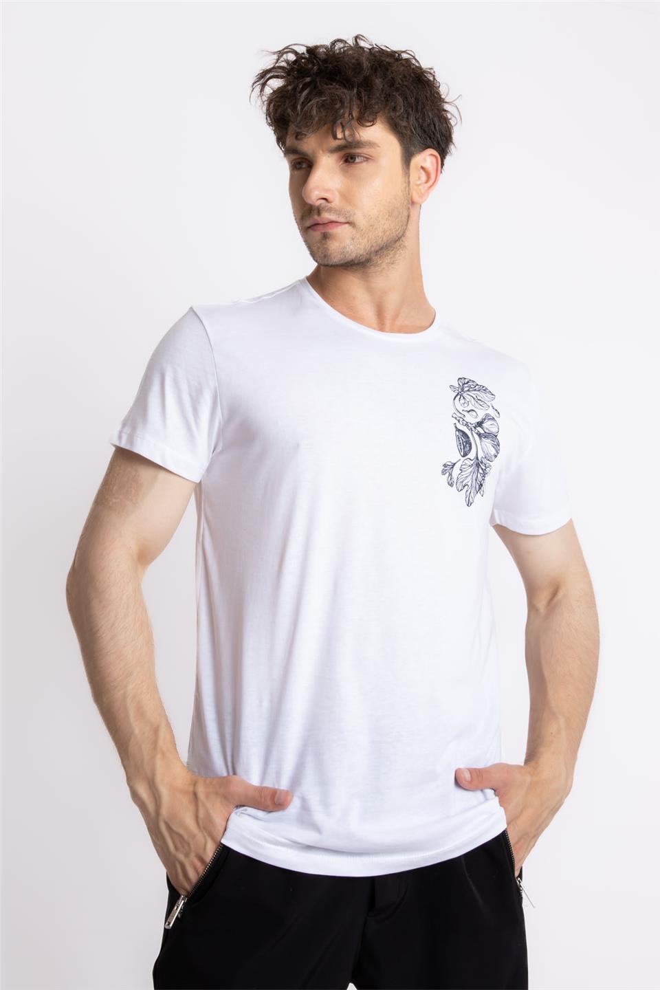 ADAM BOXESAdam Boxes Erkek/Unisex Baskılı O-Yaka T-shirt Bandos - Beyaz
