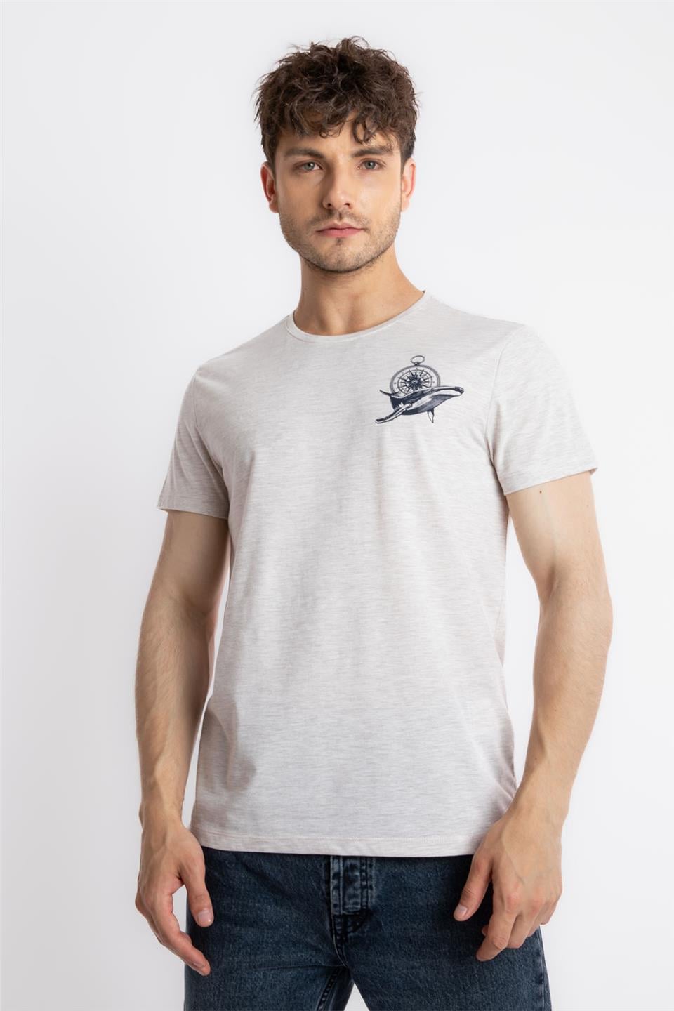 ADAM BOXESAdam Boxes Erkek/Unisex Baskılı O-Yaka T-shirt Marino - Kahve Melanj