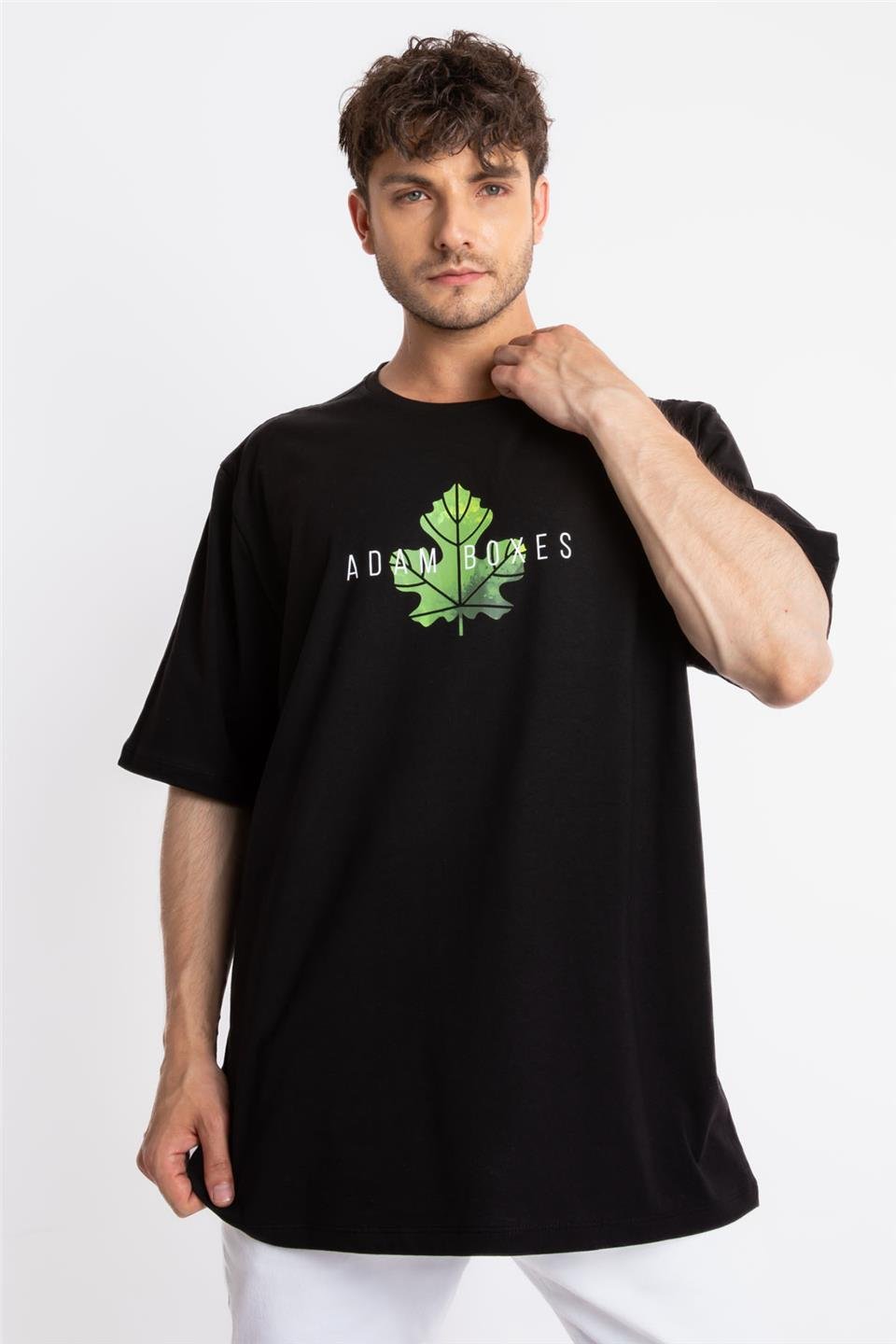 ADAM BOXESAdam Boxes Erkek/Unisex Baskılı Oversize O-Yaka T-shirt Suelto - Siyah