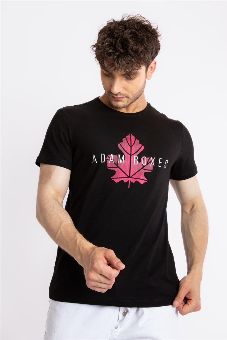 ADAM BOXESAdam Boxes Erkek/Unisex Baskılı O-Yaka T-shirt Anillo - Siyah (Macenta Baskılı)