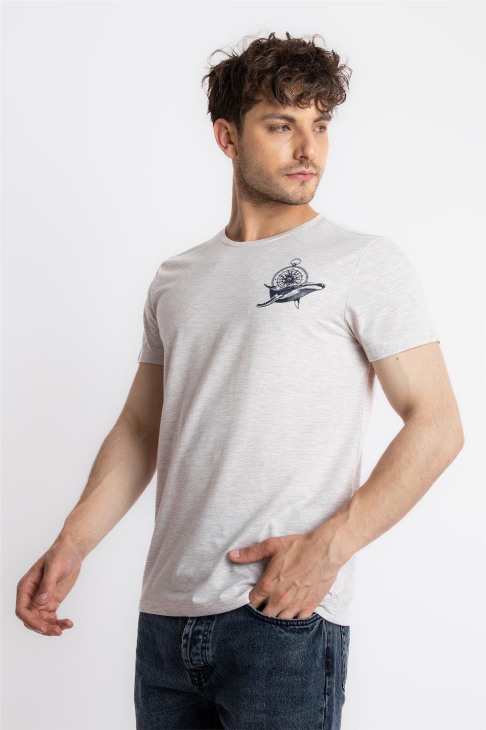 ADAM BOXESAdam Boxes Erkek/Unisex Baskılı O-Yaka T-shirt Marino - Kahve Melanj