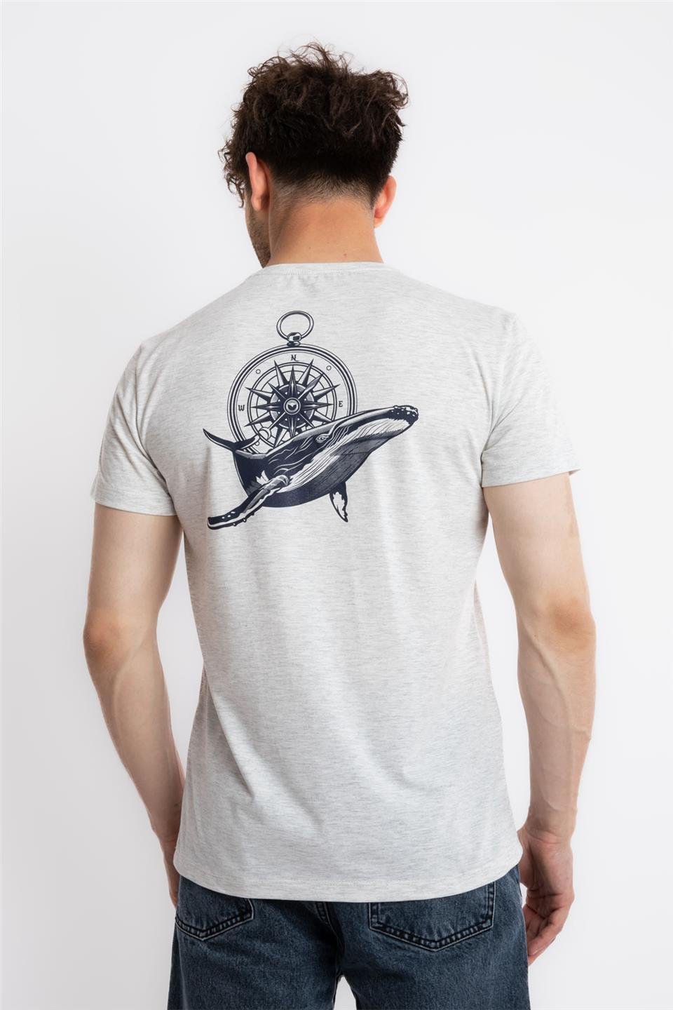ADAM BOXESAdam Boxes Erkek/Unisex Baskılı O-Yaka T-shirt Marino - Gri Melanj
