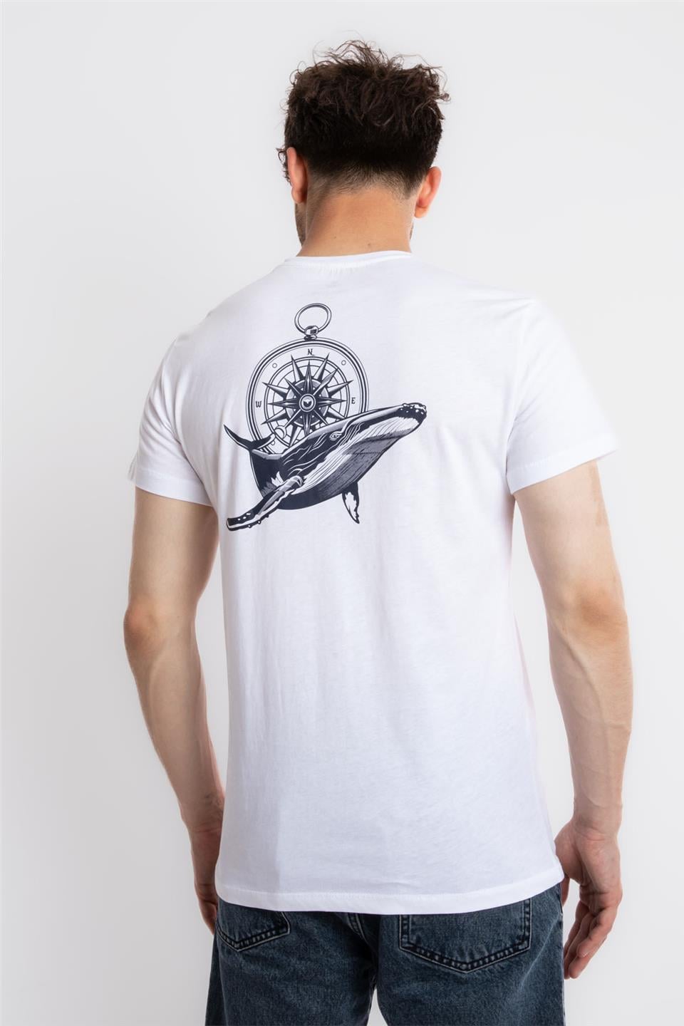 ADAM BOXESAdam Boxes Erkek/Unisex Baskılı O-Yaka T-shirt Marino - Beyaz