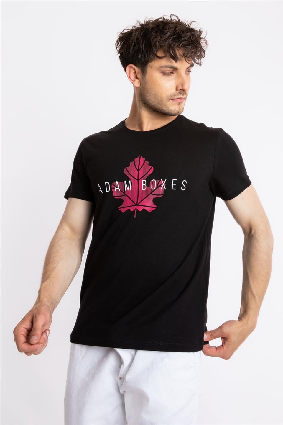 ADAM BOXESAdam Boxes Erkek/Unisex Baskılı O-Yaka T-shirt Anillo - Siyah (Macenta Baskılı)