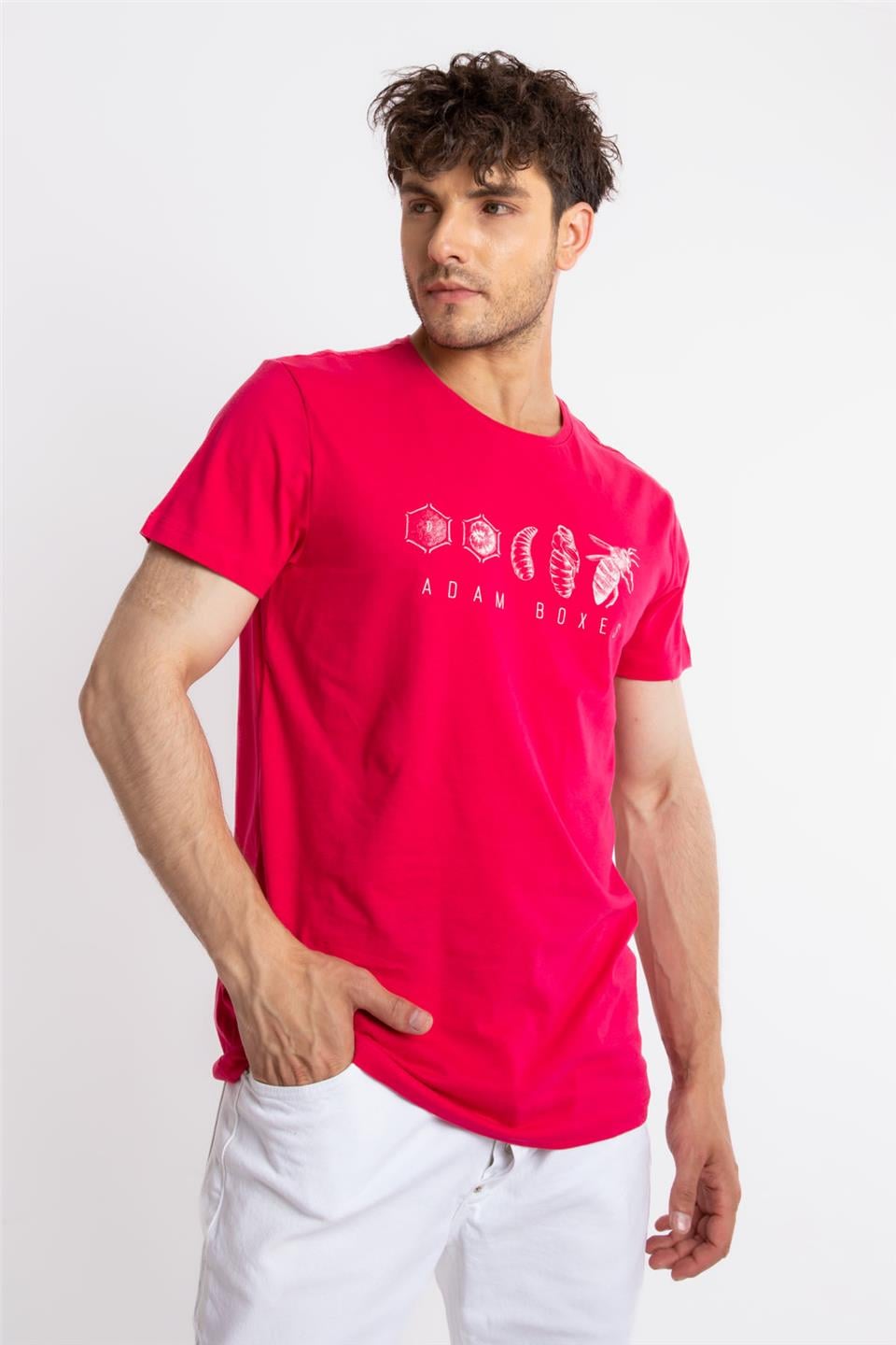 ADAM BOXESAdam Boxes Erkek/Unisex Baskılı O-Yaka T-shirt Apiso - Macenta