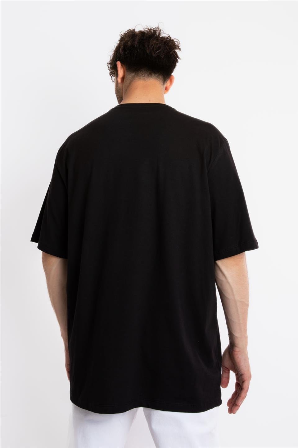ADAM BOXESAdam Boxes Erkek/Unisex Baskılı Oversize O-Yaka T-shirt Suelto - Siyah
