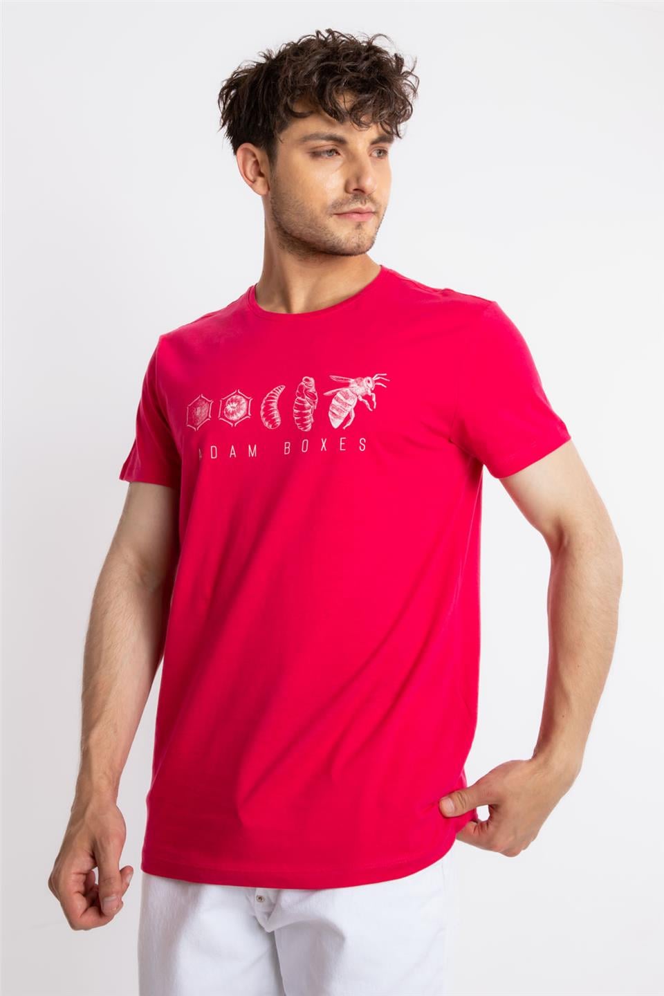 ADAM BOXESAdam Boxes Erkek/Unisex Baskılı O-Yaka T-shirt Apiso - Macenta