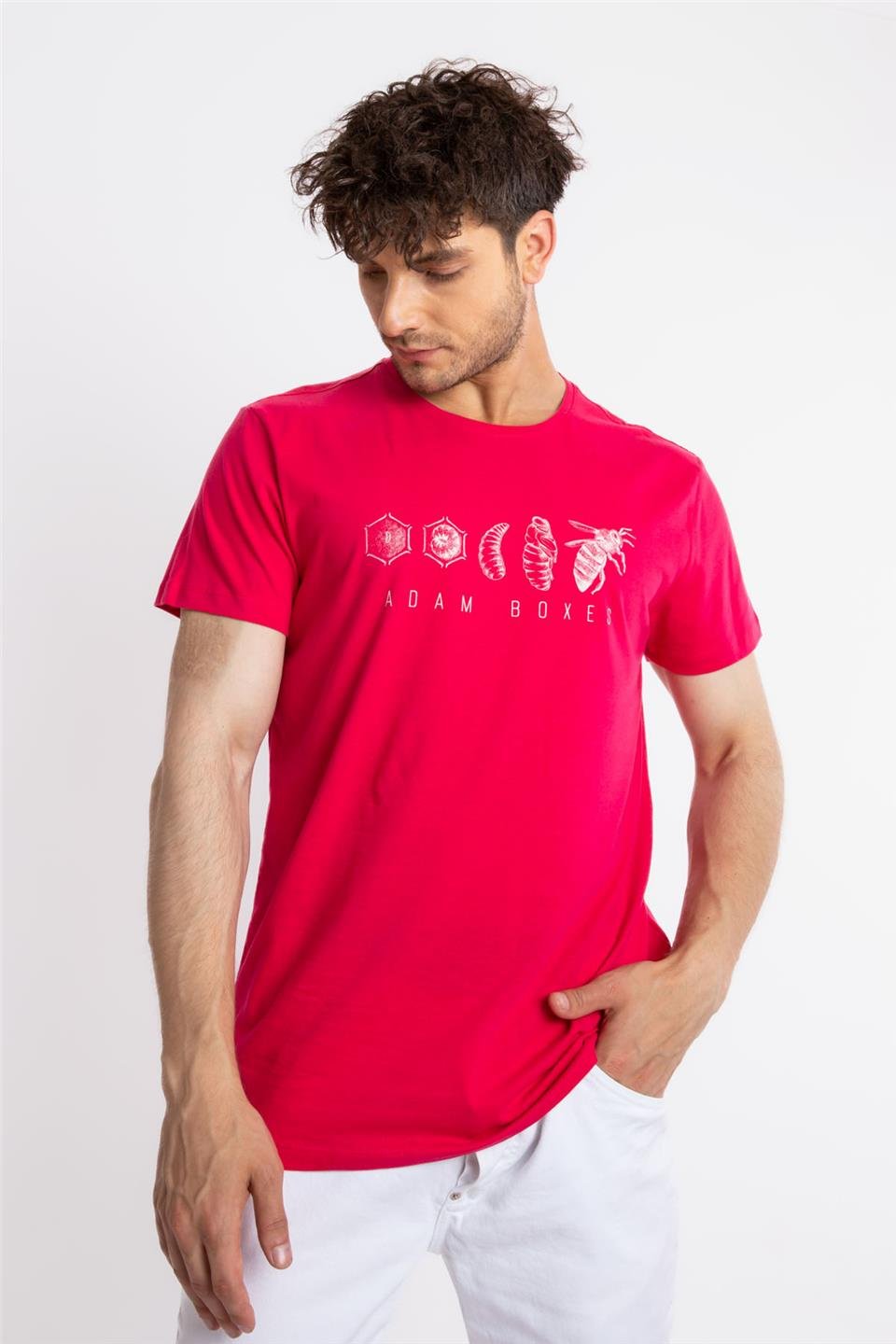 ADAM BOXESAdam Boxes Erkek/Unisex Baskılı O-Yaka T-shirt Apiso - Macenta