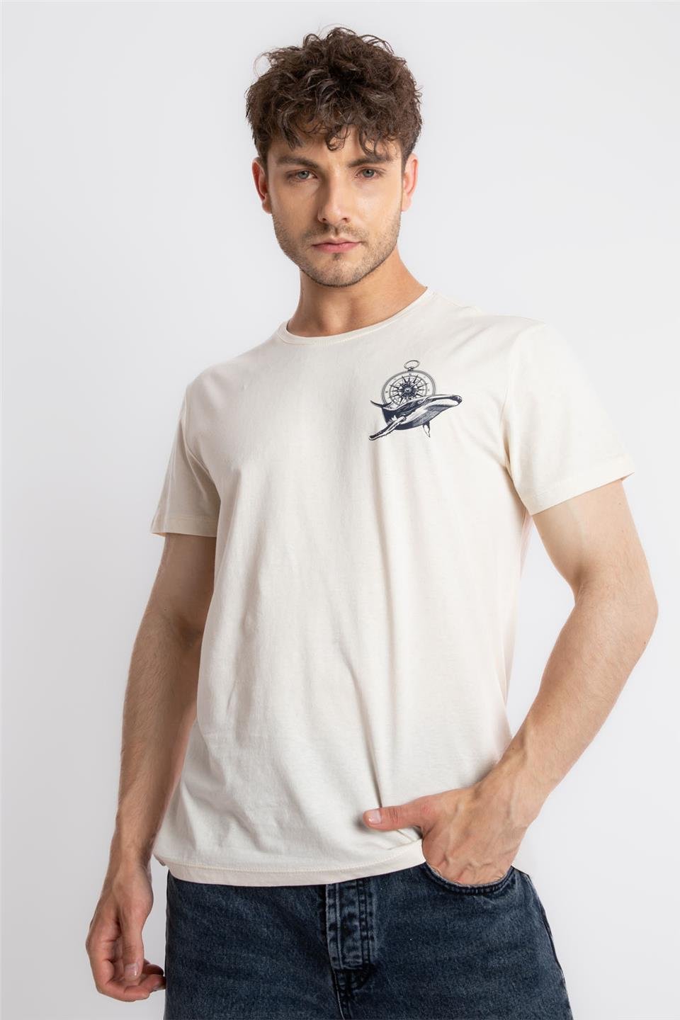 ADAM BOXESAdam Boxes Erkek/Unisex Baskılı O-Yaka T-shirt Marino - Ham Pamuk