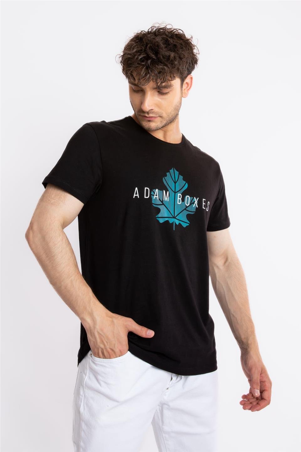 ADAM BOXESAdam Boxes Erkek/Unisex Baskılı O-Yaka T-shirt Anillo - Siyah (Göl Yeşili Baskılı)