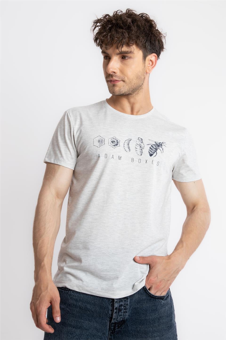 ADAM BOXESAdam Boxes Erkek/Unisex Baskılı O-Yaka T-shirt Apiso - Gri Melanj
