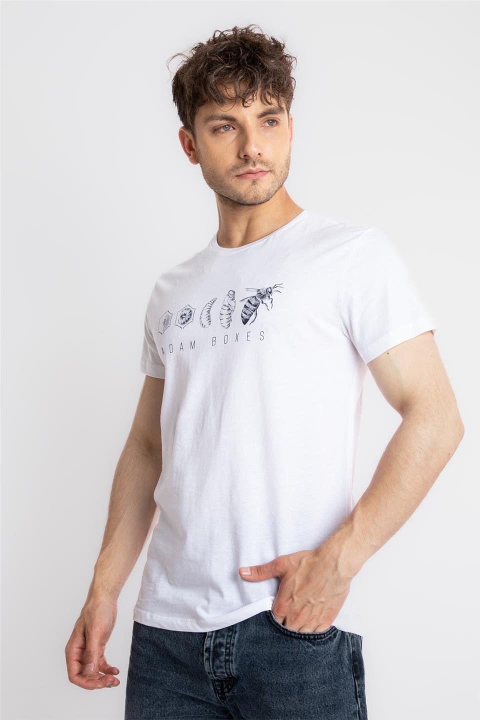 ADAM BOXESAdam Boxes Erkek/Unisex Baskılı O-Yaka T-shirt Apiso - Beyaz