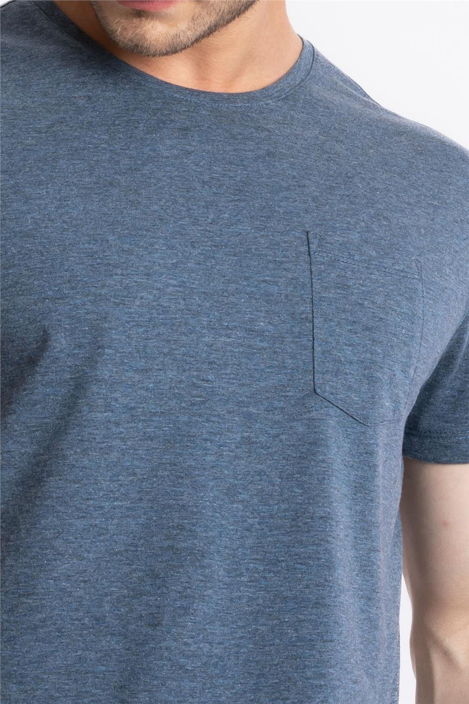 ADAM BOXESAdam Boxes Erkek/Unisex O-Yaka Cepli T-shirt Bolsillo - Lacivert Melanj
