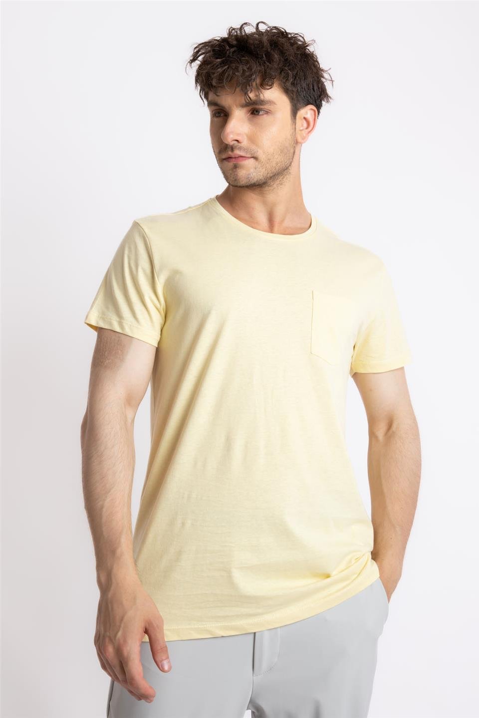 ADAM BOXESAdam Boxes Erkek/Unisex O-Yaka Cepli T-shirt Bolsillo - Açık Sarı