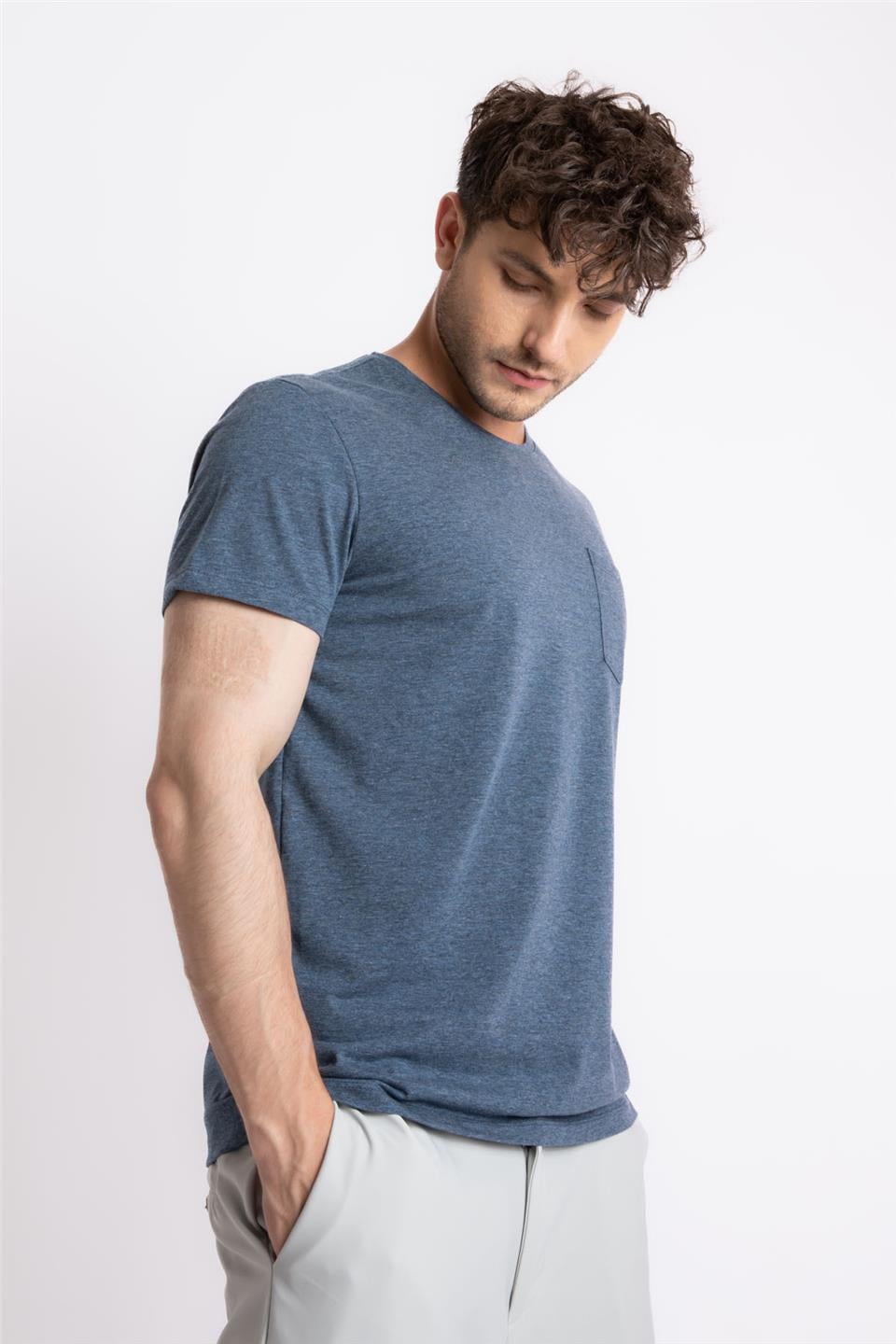 ADAM BOXESAdam Boxes Erkek/Unisex O-Yaka Cepli T-shirt Bolsillo - Lacivert Melanj