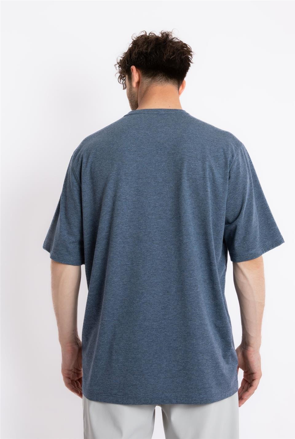 ADAM BOXESAdam Boxes Erkek/Unisex Oversize O-Yaka T-shirt Basuelto - Lacivert Melanj