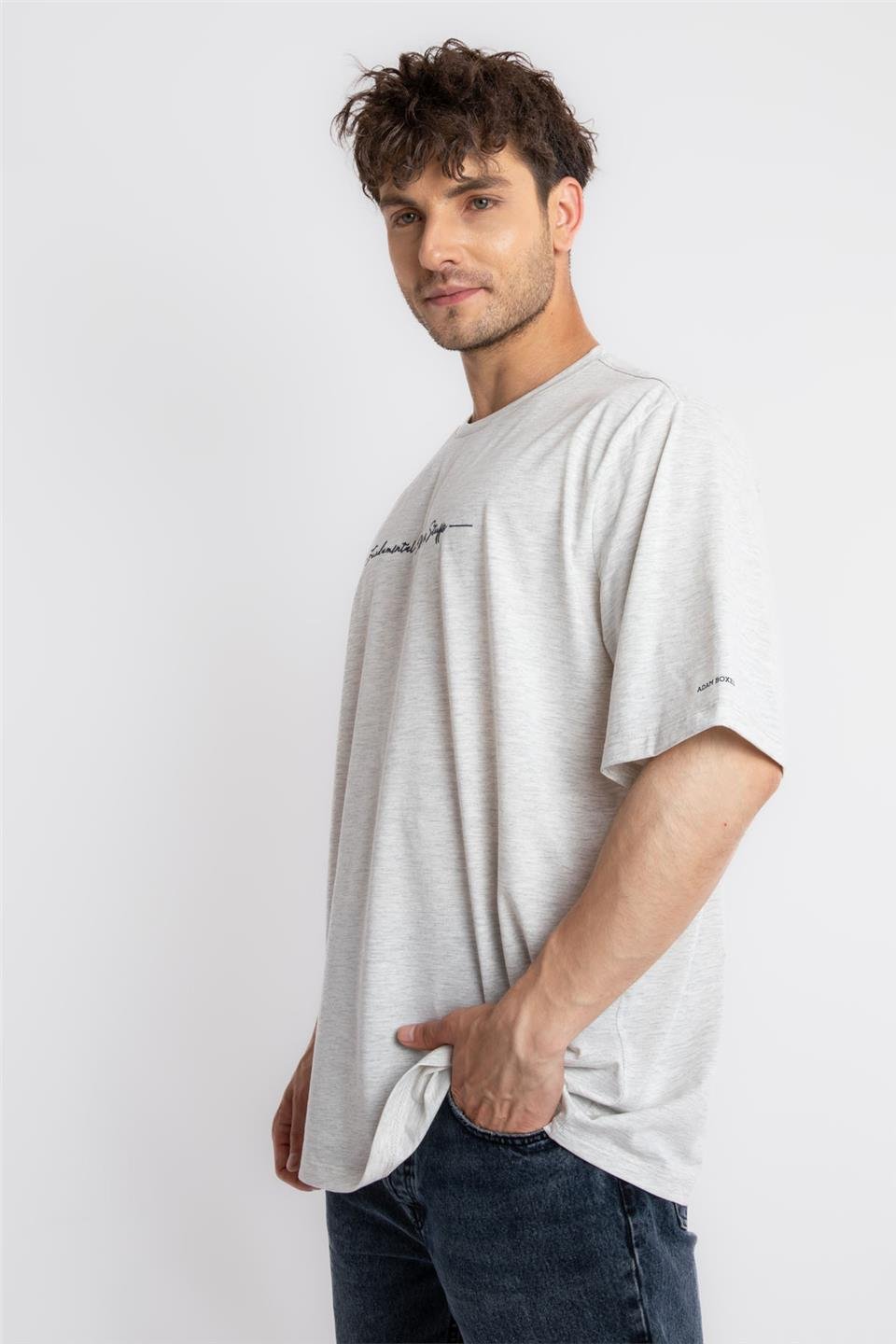 ADAM BOXESAdam Boxes Erkek/Unisex Oversize O-Yaka  T-shirt Fmsuelto - Gri Melanj