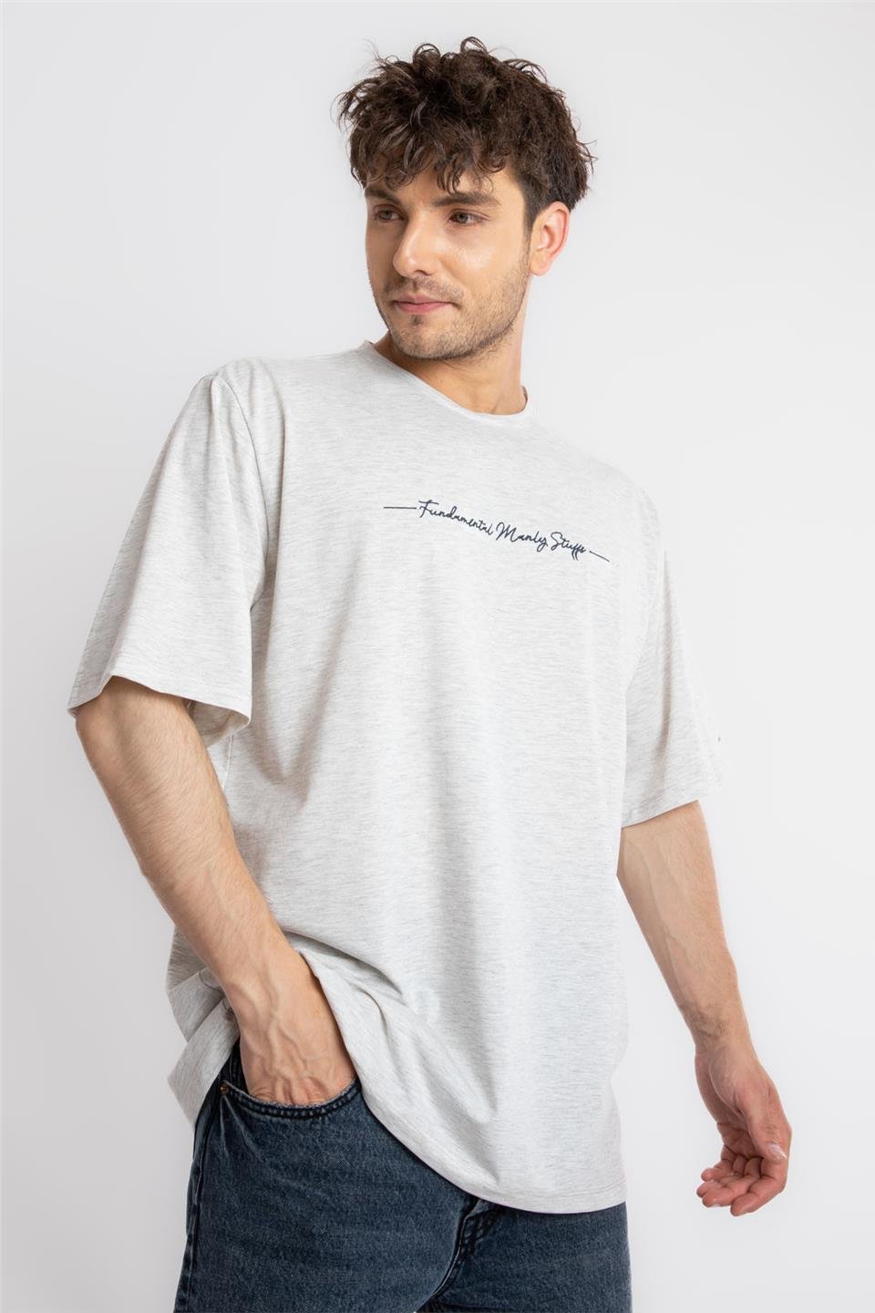 ADAM BOXESAdam Boxes Erkek/Unisex Oversize O-Yaka  T-shirt Fmsuelto - Gri Melanj