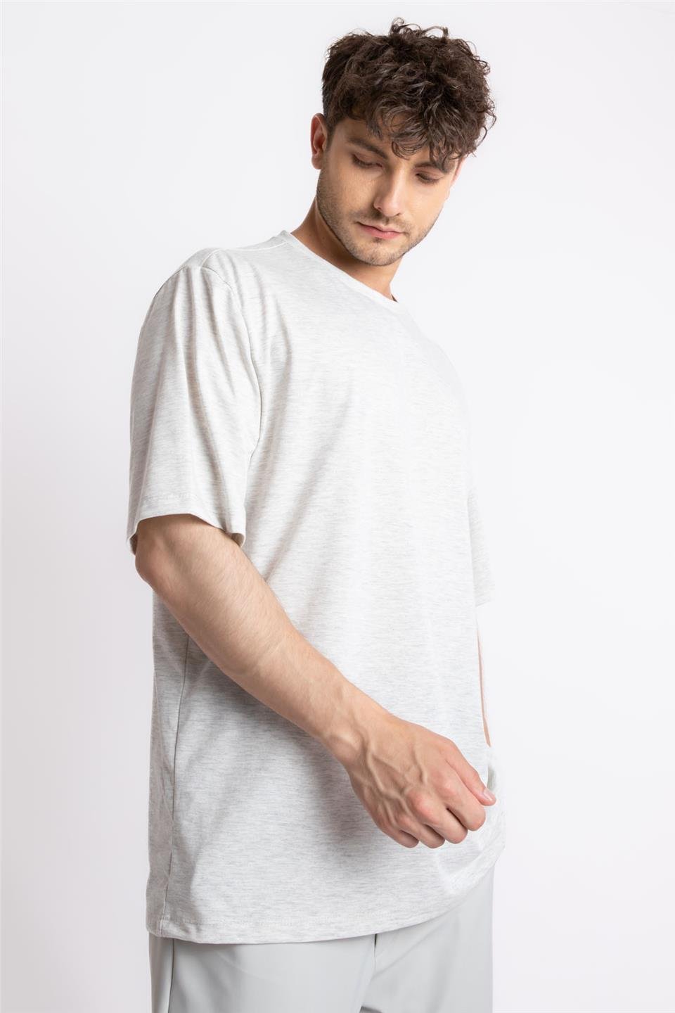 ADAM BOXESAdam Boxes Erkek/Unisex Oversize O-Yaka T-shirt Basuelto - Gri Melanj