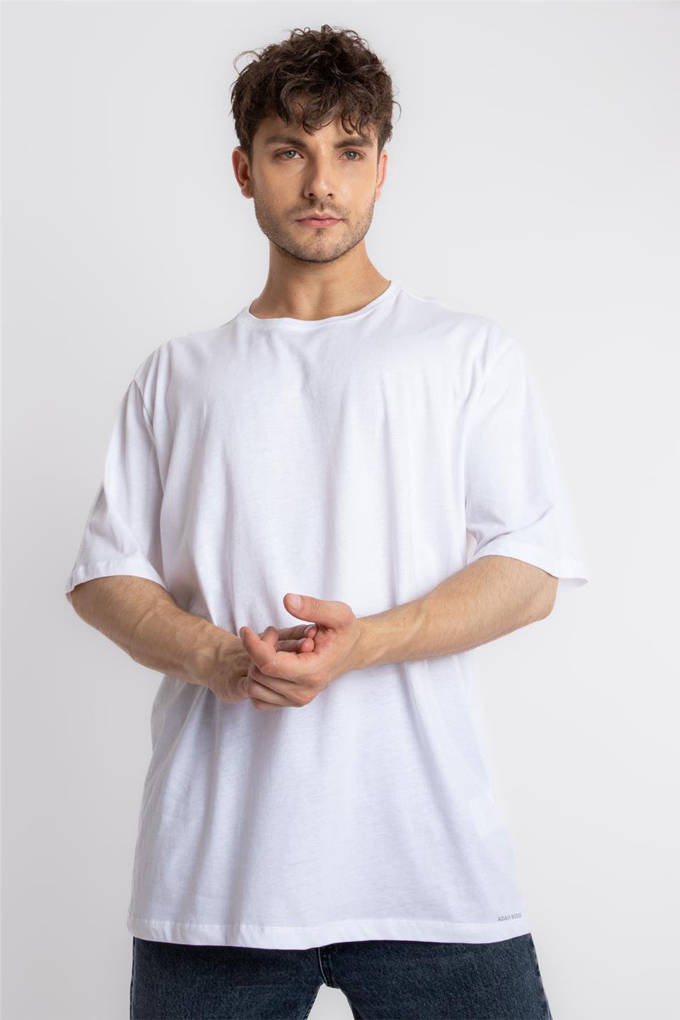 ADAM BOXESAdam Boxes Erkek/Unisex Oversize O-Yaka T-shirt Basuelto - Beyaz