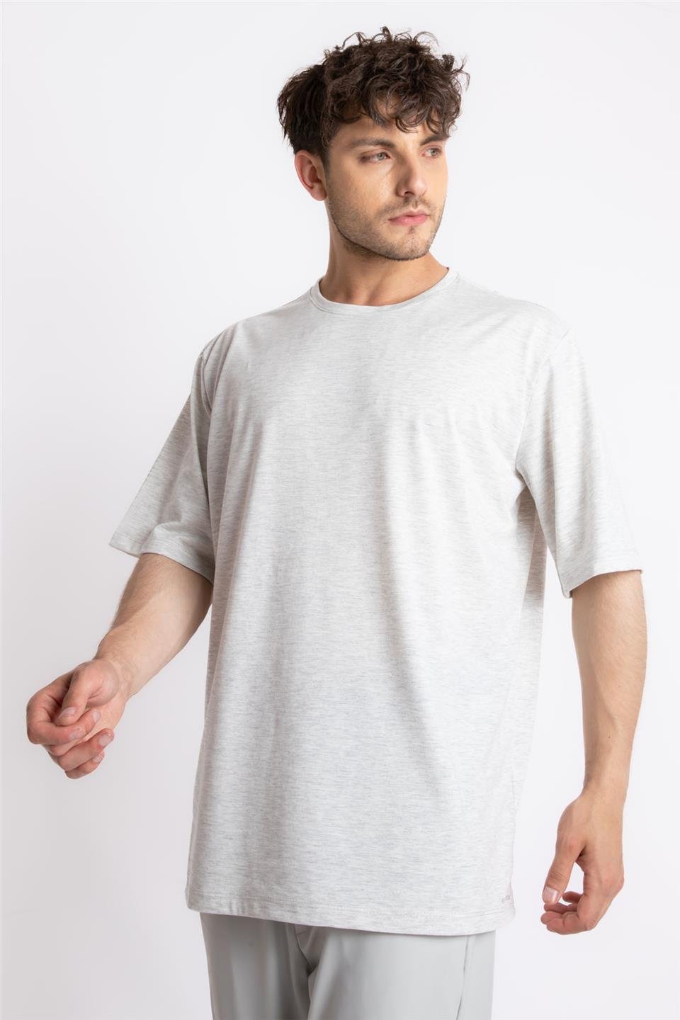 ADAM BOXESAdam Boxes Erkek/Unisex Oversize O-Yaka T-shirt Basuelto - Gri Melanj