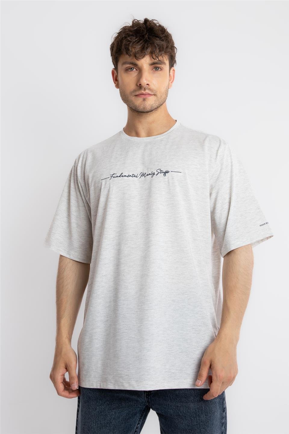 ADAM BOXESAdam Boxes Erkek/Unisex Oversize O-Yaka  T-shirt Fmsuelto - Gri Melanj