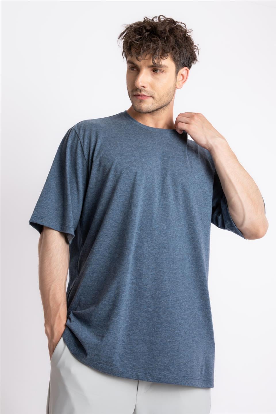 ADAM BOXESAdam Boxes Erkek/Unisex Oversize O-Yaka T-shirt Basuelto - Lacivert Melanj