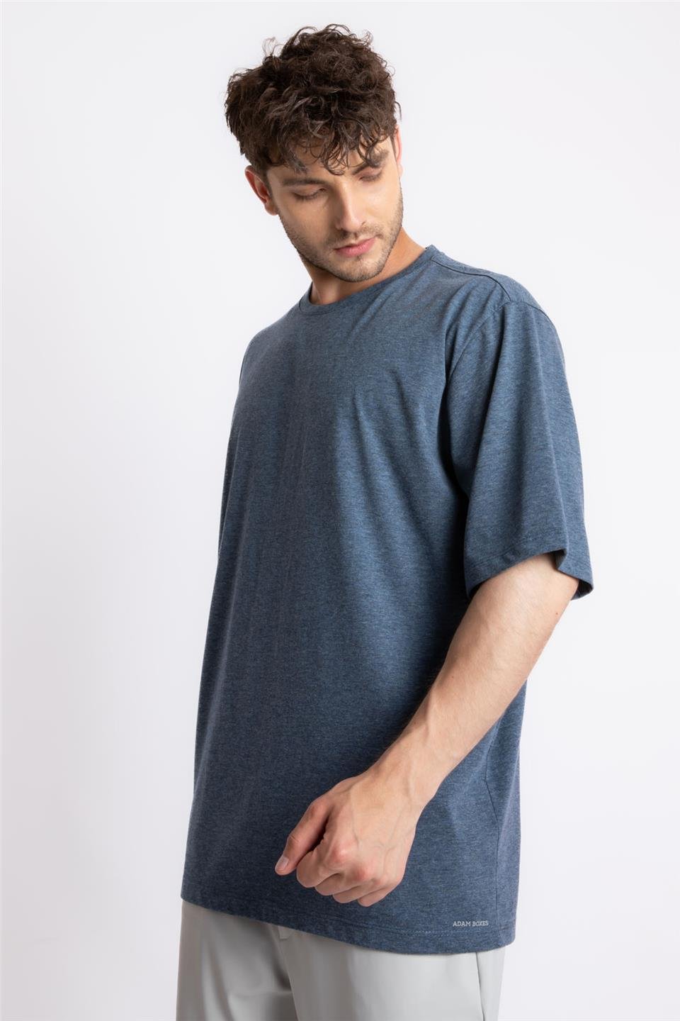 ADAM BOXESAdam Boxes Erkek/Unisex Oversize O-Yaka T-shirt Basuelto - Lacivert Melanj
