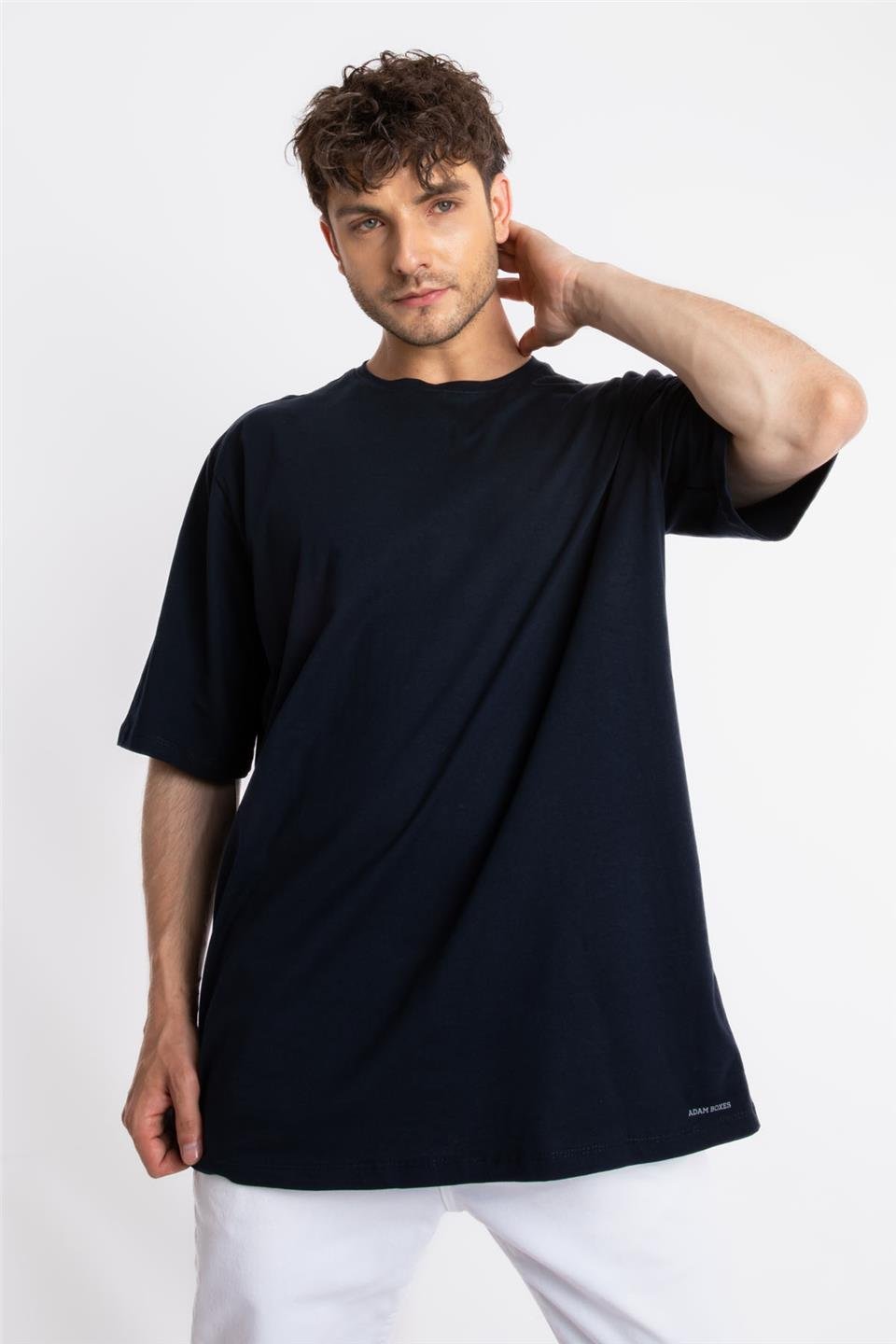 ADAM BOXESAdam Boxes Erkek/Unisex Oversize O-Yaka T-shirt Basuelto - Lacivert