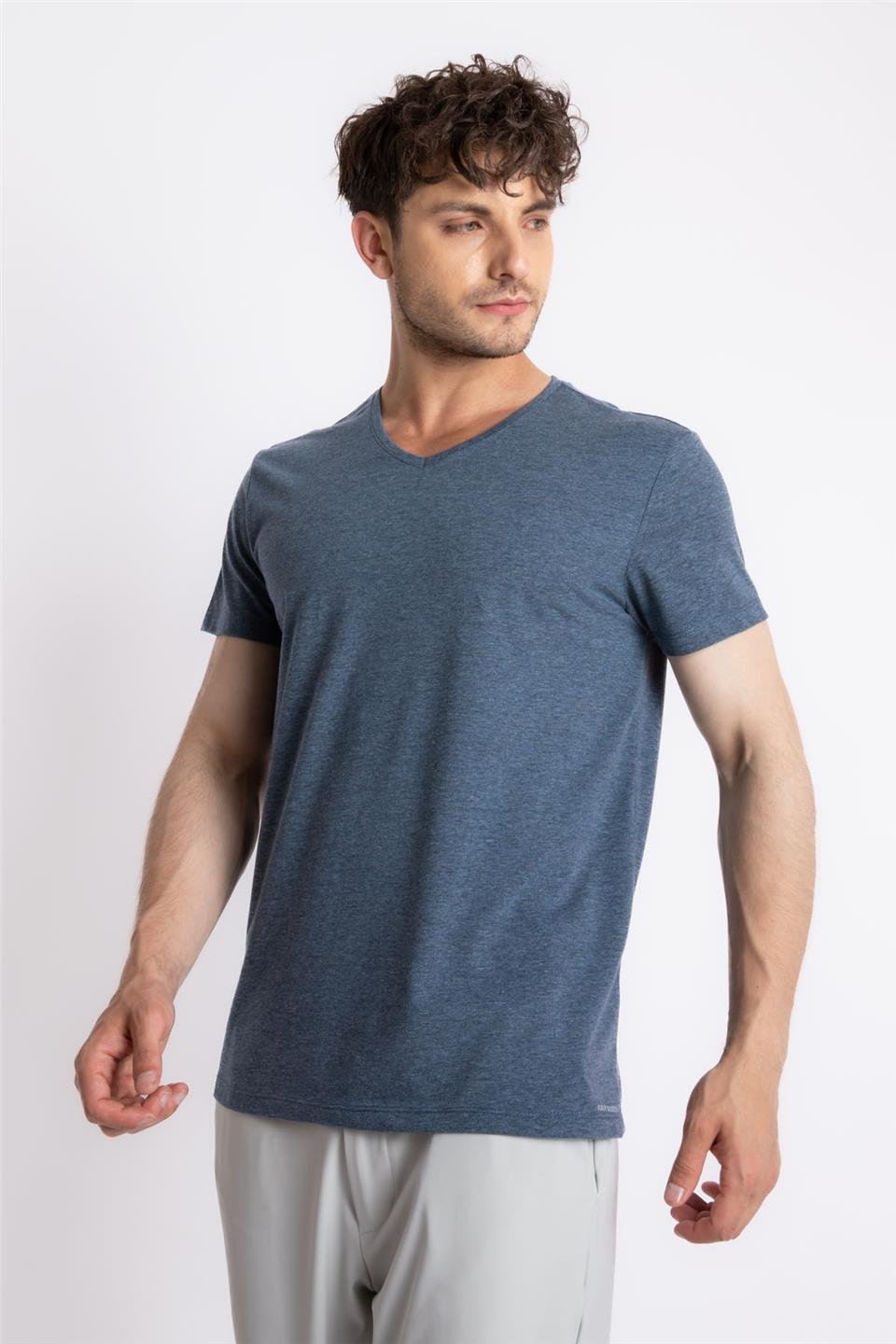 ADAM BOXESAdam Boxes Erkek/Unisex V-Yaka T-shirt Disimplo - Lacivert Melanj