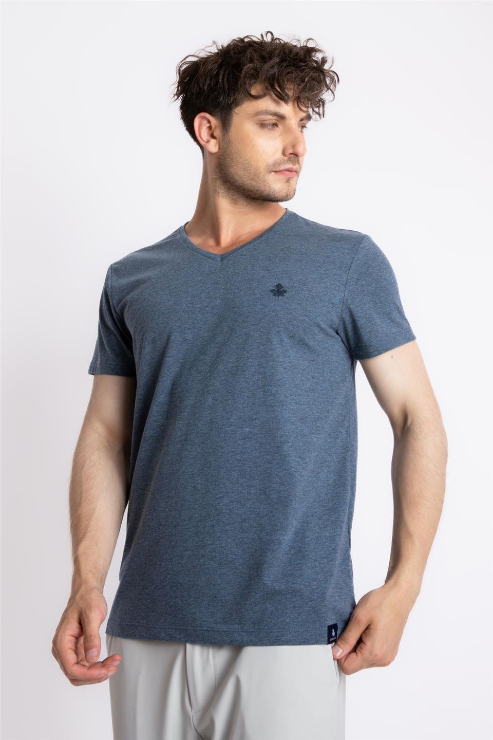 ADAM BOXESAdam Boxes Erkek/Unisex V-Yaka T-shirt Veralpes - Lacivert Melanj