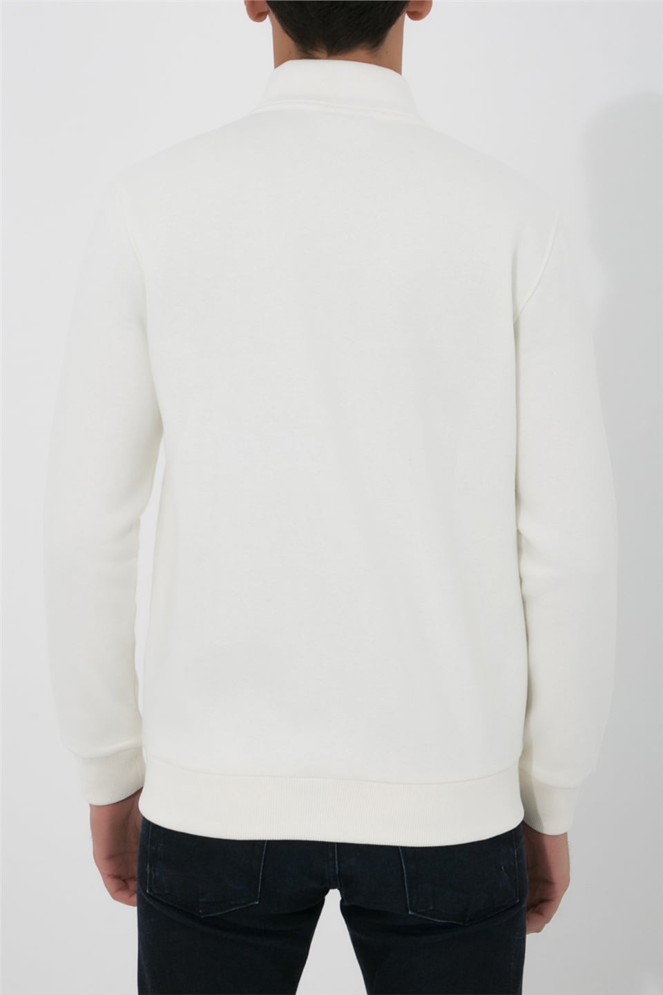 ADAM BOXESDik Yaka Fermuarlı Sweatshirt Karianda - Ekru