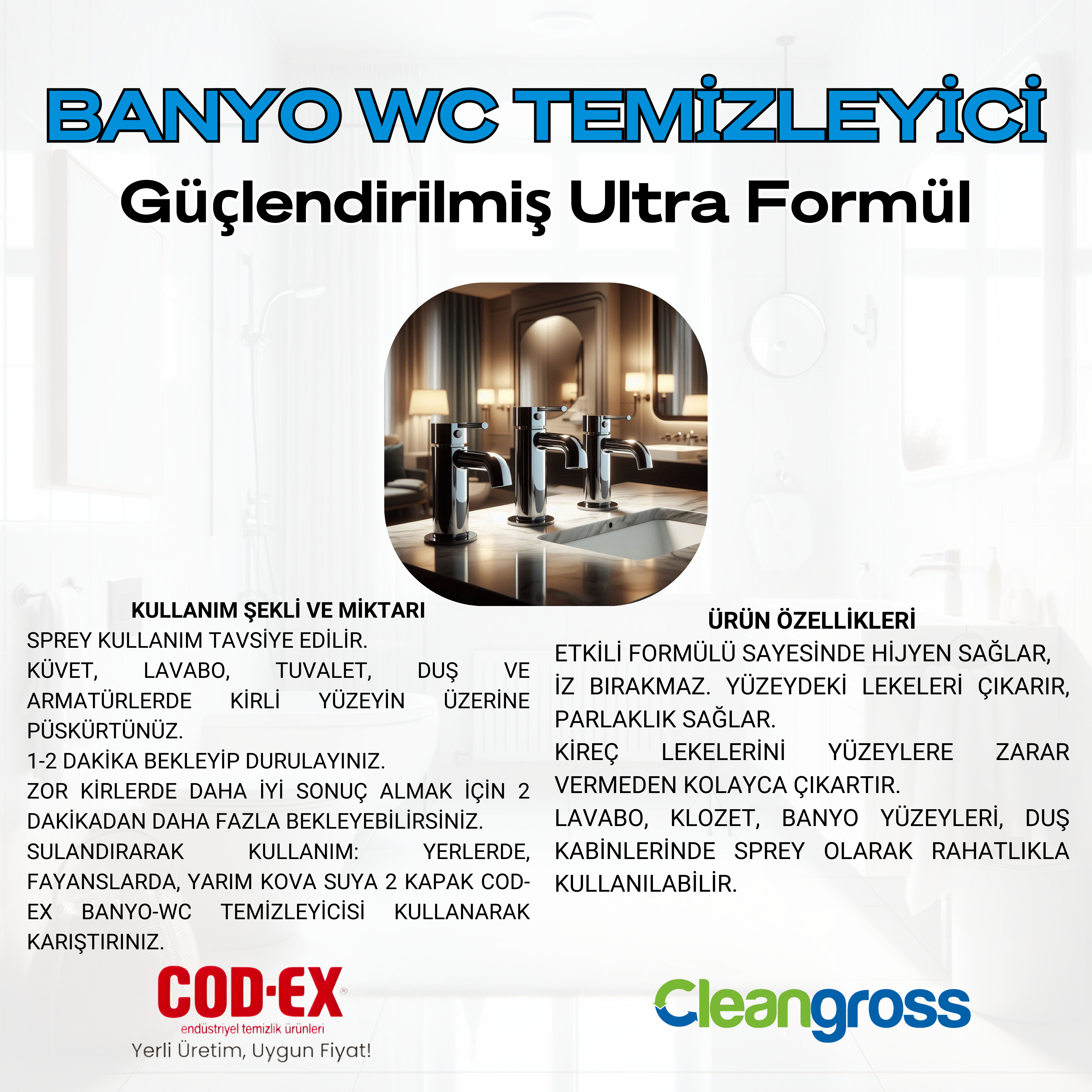COD-EX Banyo - Wc Temizleyici 4 Litre X 4 Adet