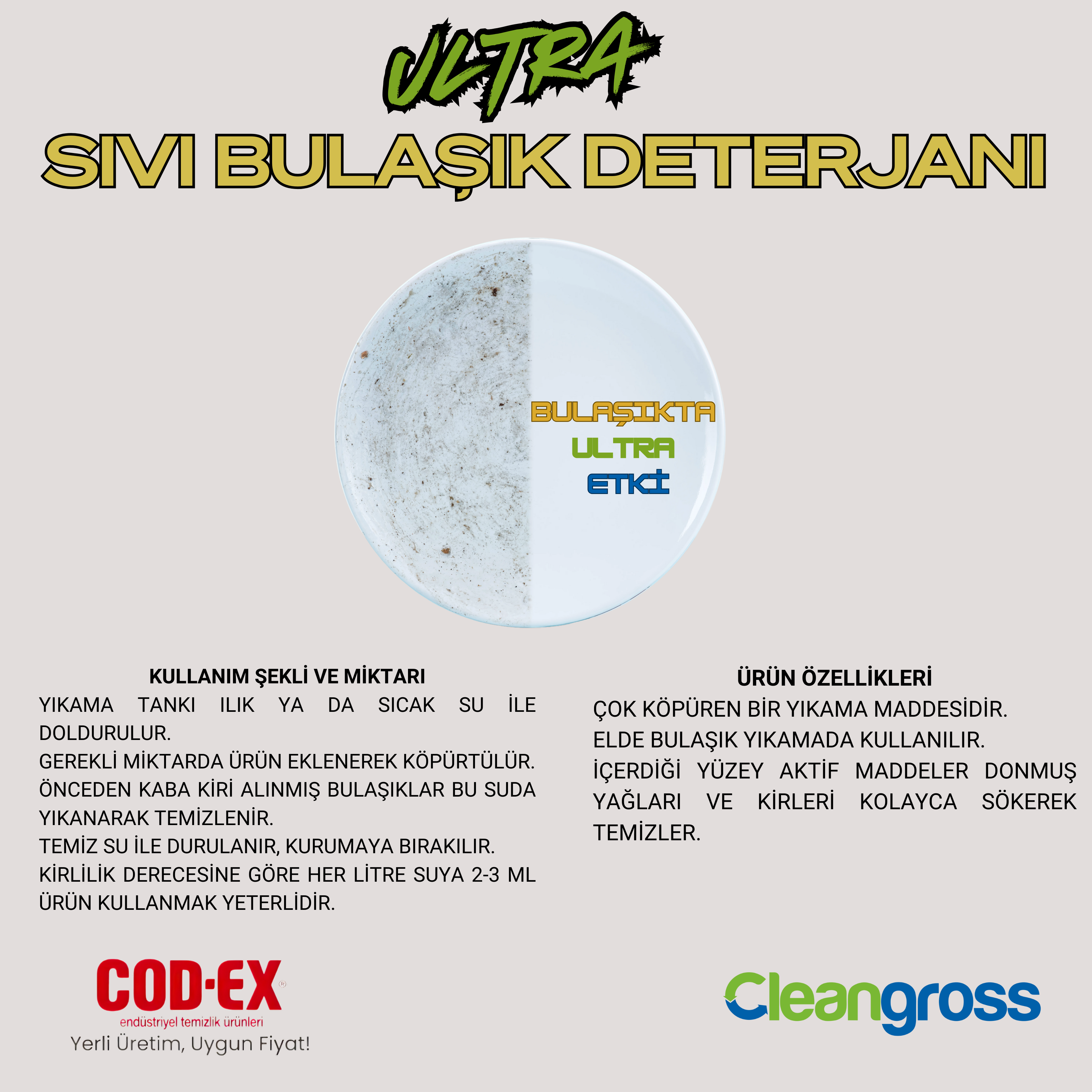 COD-EX Elde Yıkama Sıvı Bulaşık Deterjanı 4 Lt Ultra Güçlü