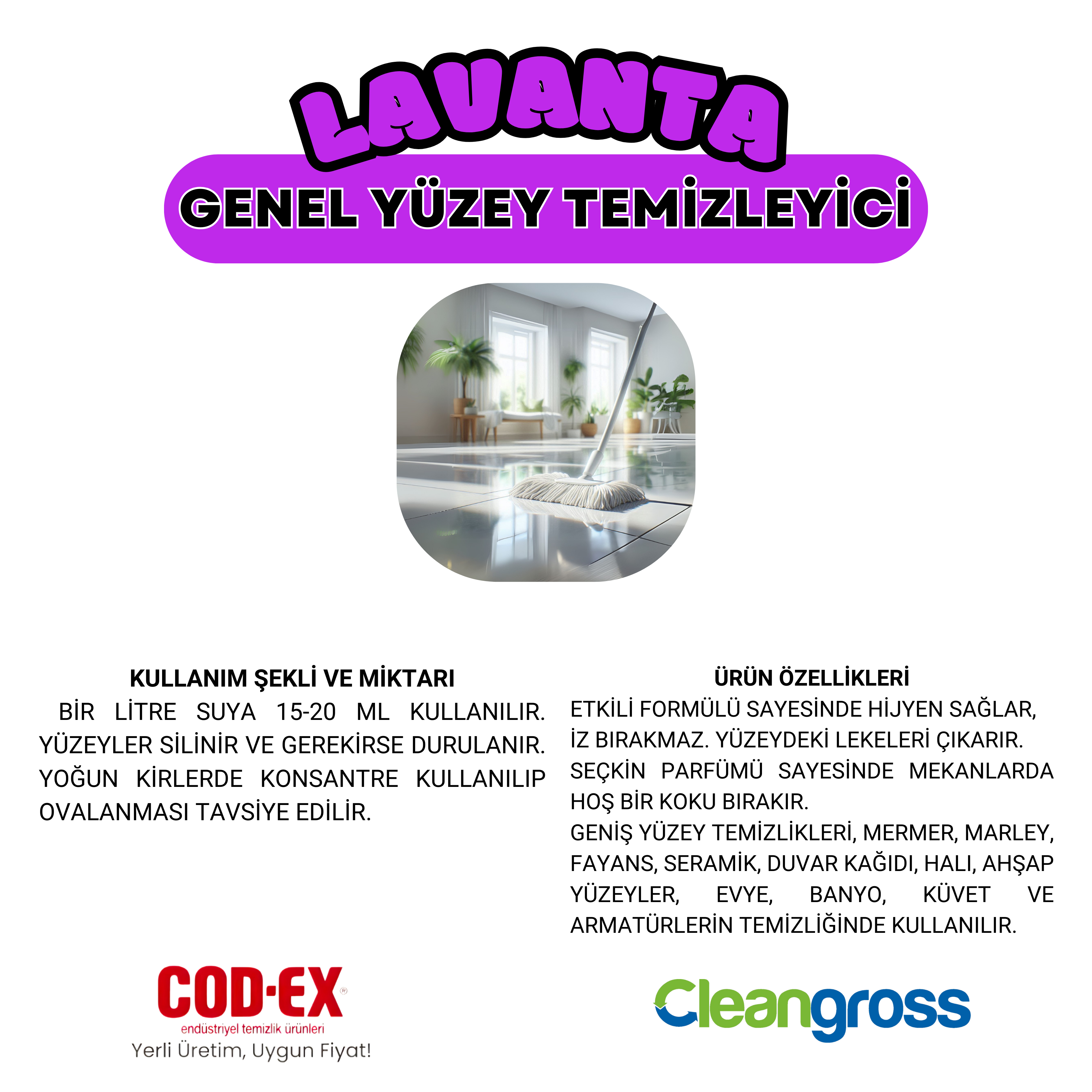 COD-EX Genel Yüzey Temizleyici Lavanta 4 L