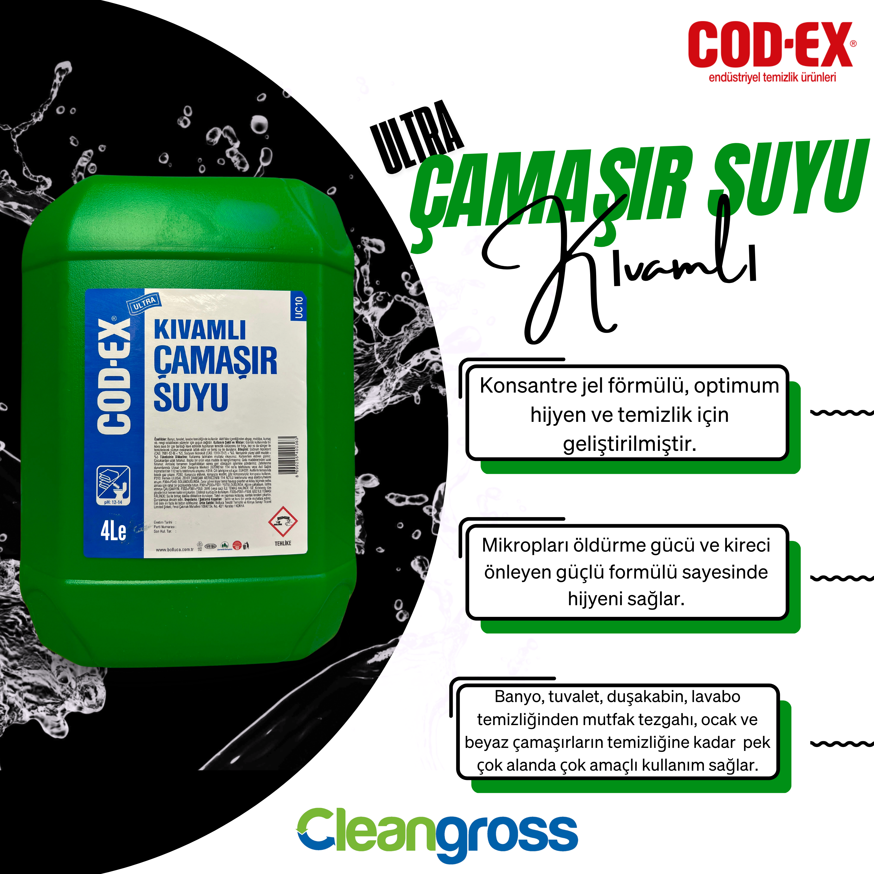 COD-EX Kıvamlı Çamaşır Suyu 4 L X 4 Adet