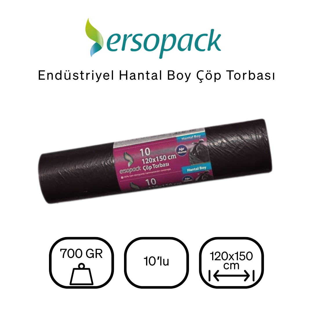 Ersopack Endüstriyel 120X150 cm Çöp Torbası 8x10 Lu