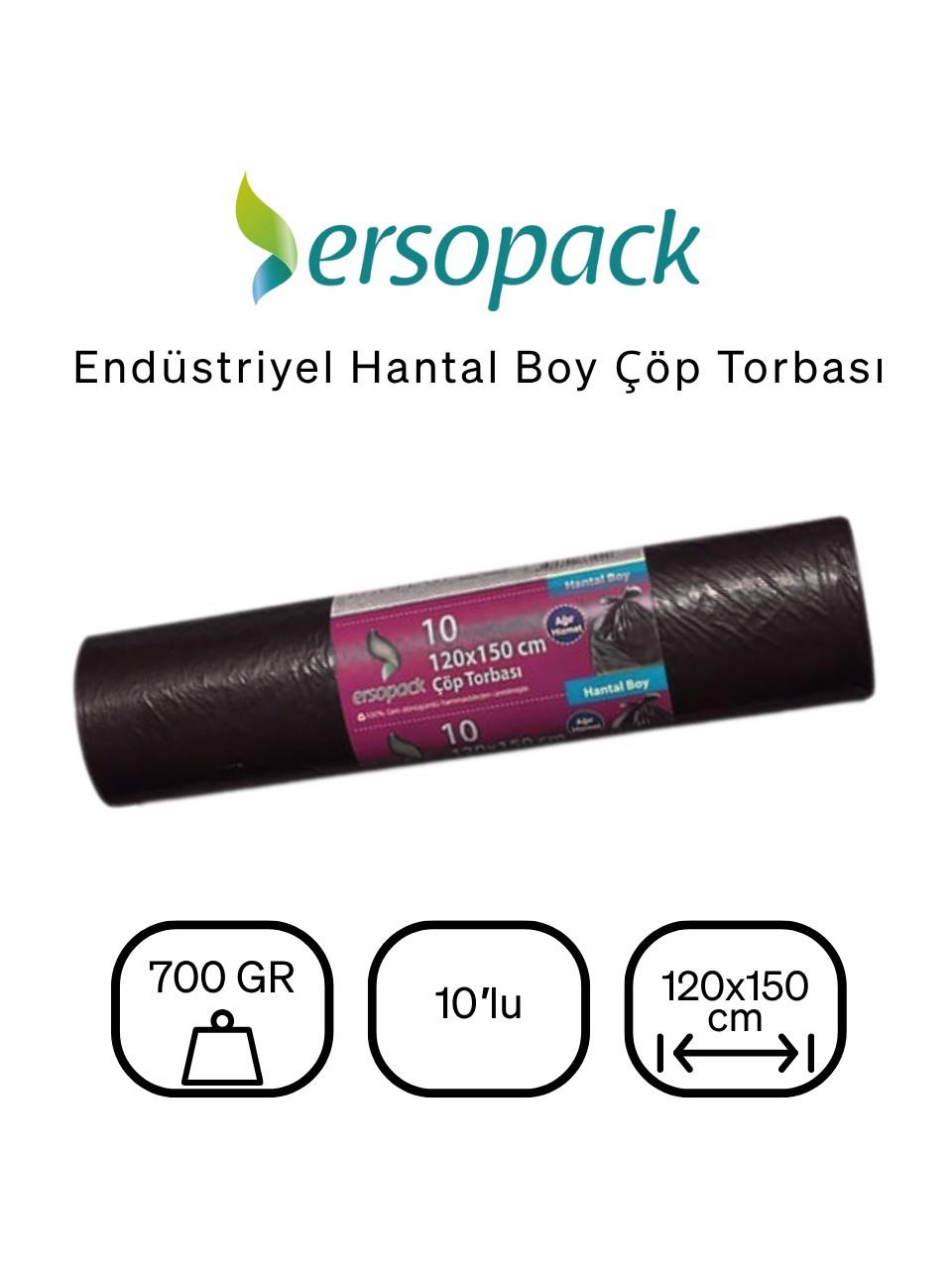Ersopack Endüstriyel Hantal Boy Çöp Torbası 120x150 cm 10'lu 10 Rulo Çöp Poşet 1 Koli