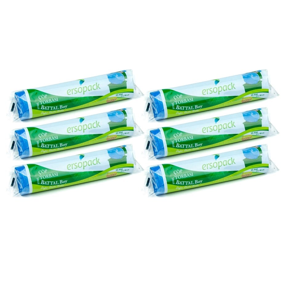 Ersopack Evsel 75x90cm Çöp Torbası Battal 6 Rulo