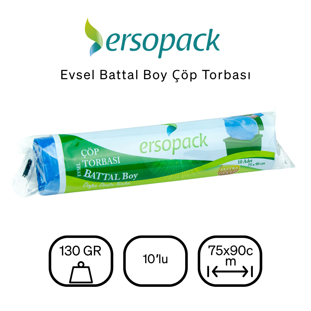 Ersopack Evsel Battal Boy 75x90 cm Çöp Torbası 6 Rulo 10lu