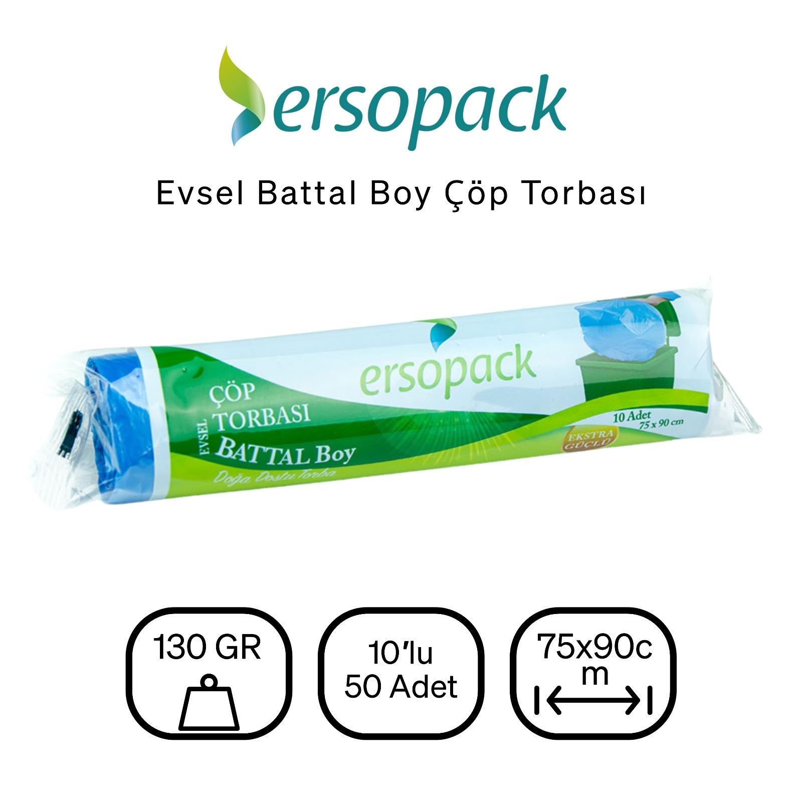 Ersopack Evsel Battal Boy 75x90cm Çöp Torbası 50 Rulo - 1 Koli