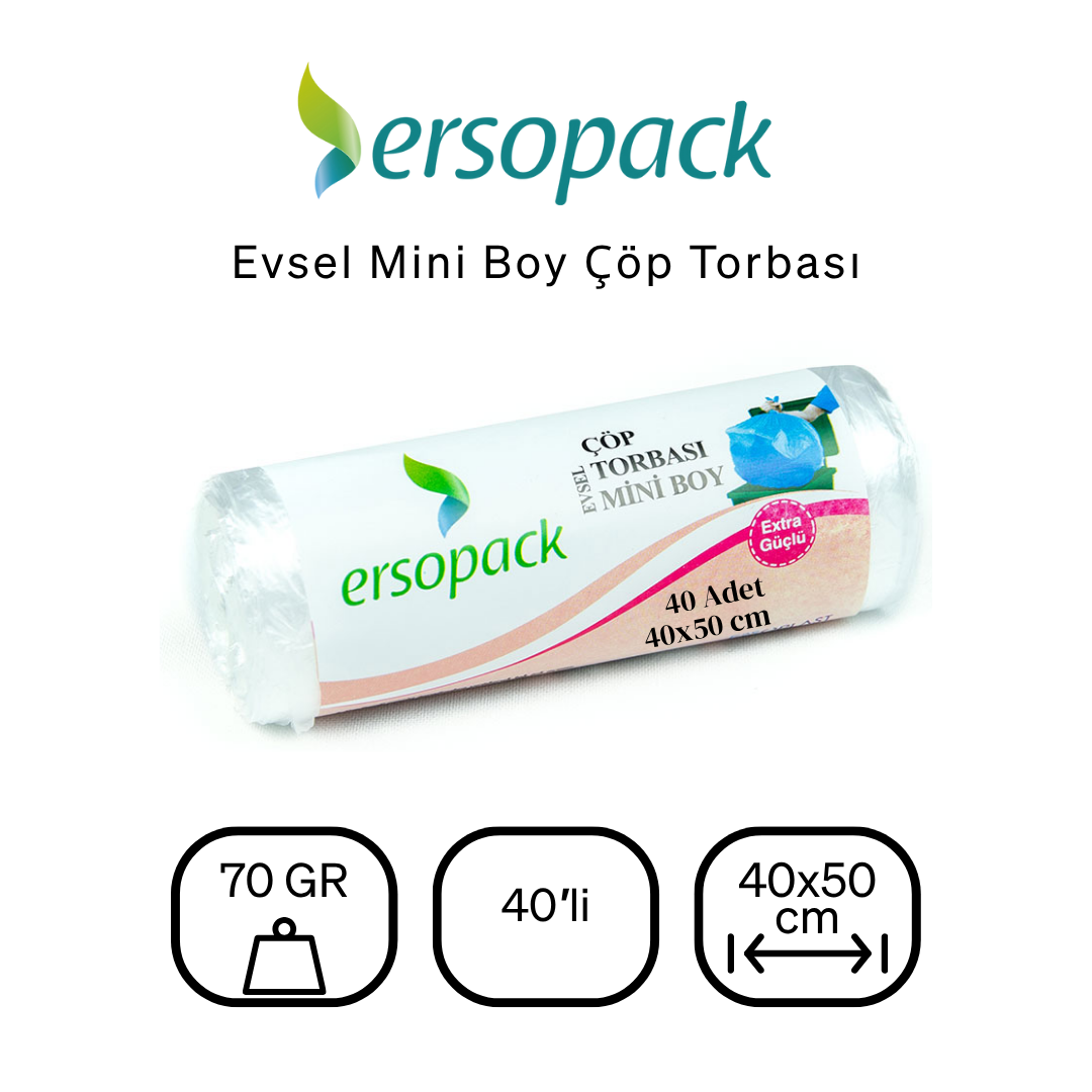 Ersopack Evsel Mini 40x50 cm Çöp Torbası 4 Rulo 40li