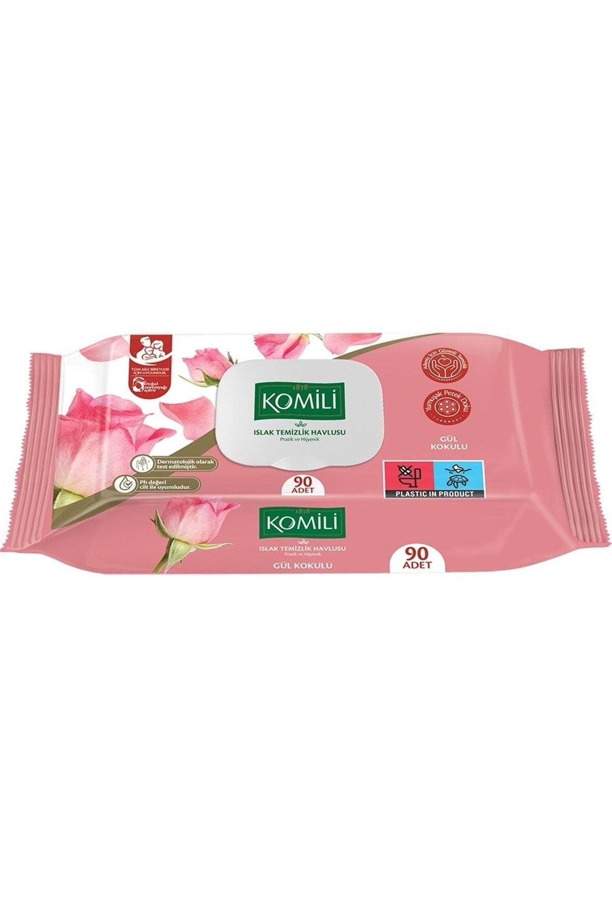 Komili Islak Havlu Mendil 90 Yaprak Gül Kokulu Pratik Kapaklı