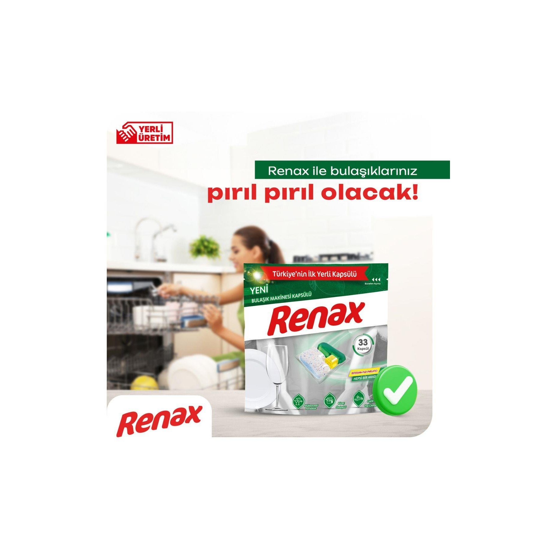 RENAX Bulaşık Makinesi Kapsülü Hepsi Bir Arada 44 Lü x 5 Paket