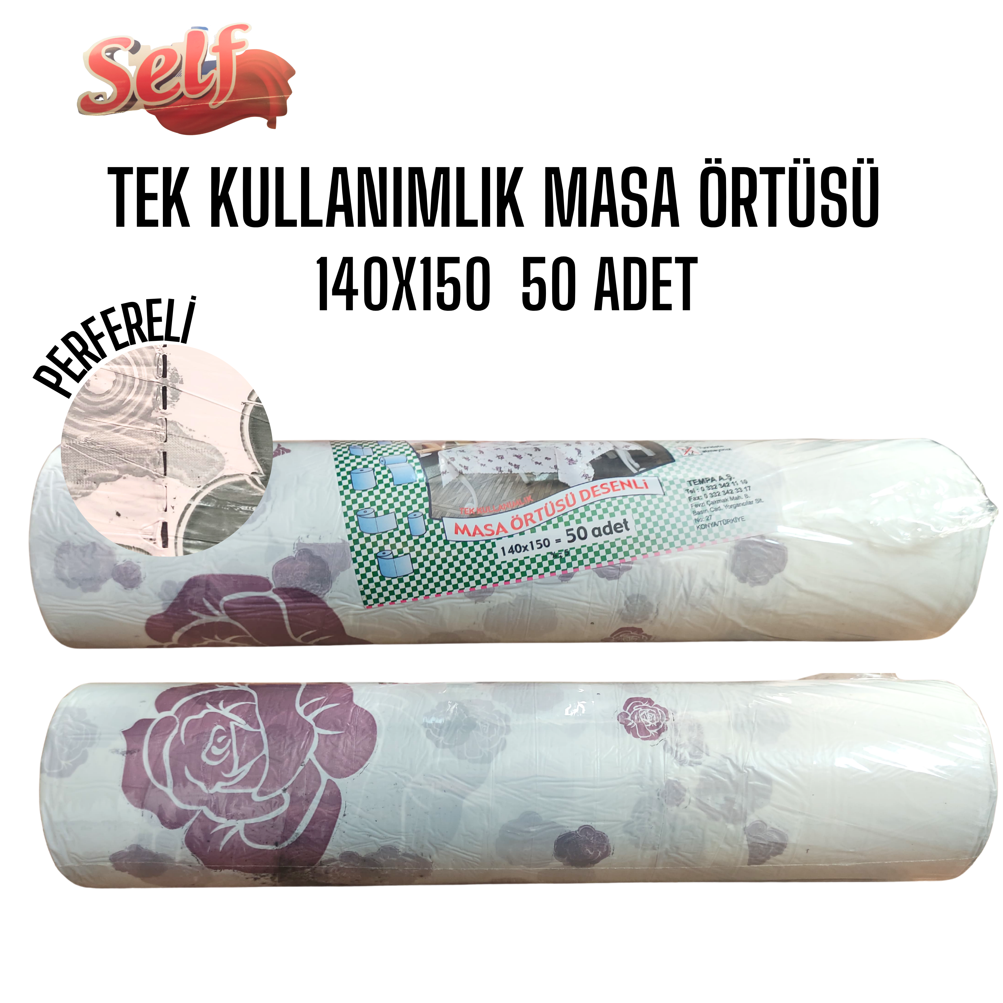 Self Tek Kullanımlık Naylon Masa Örtüsü 140x150 cm 50 Li x 12 Rulo 1 Koli
