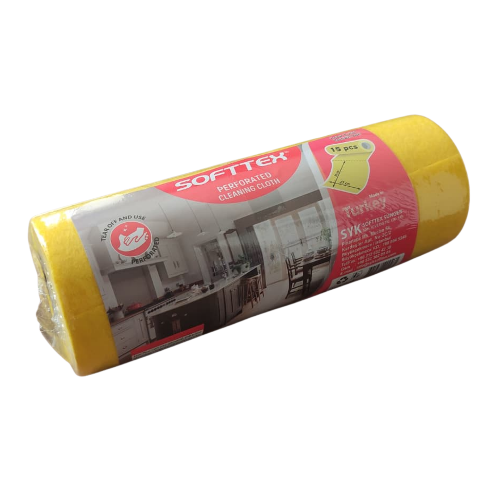 Softtex Rulo Temizlik Bezi 27x30 Cm 15 Kesimli - Sarı - 5'li