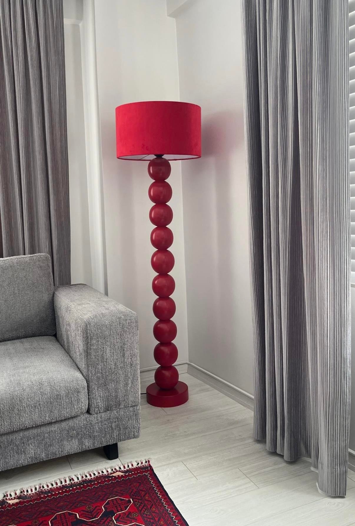 Kırmızı Ahşap Bonibon Lambader