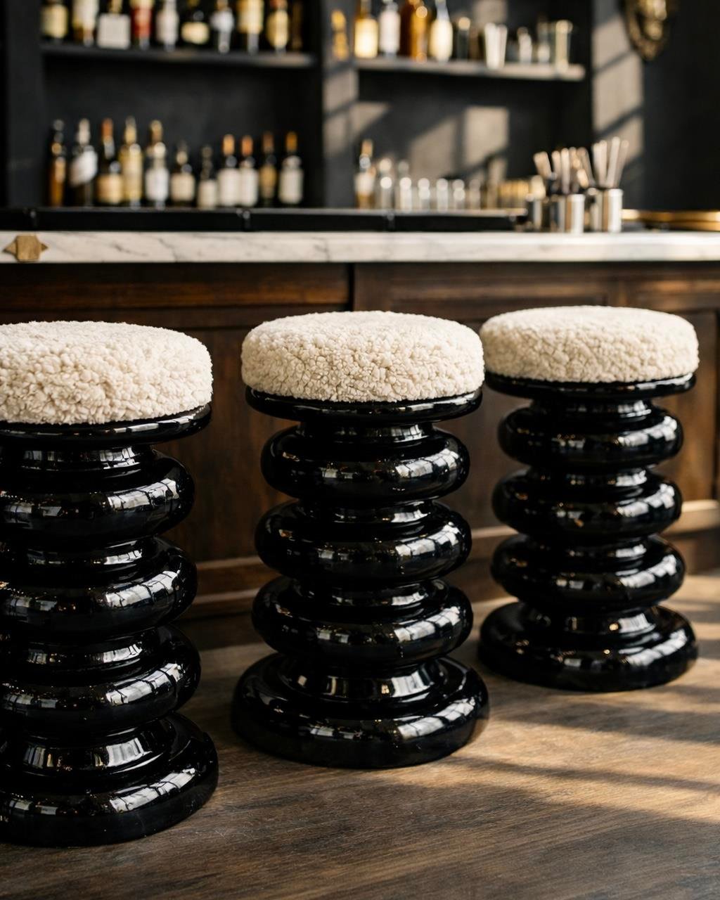 Siyah Lake Ahşap Kemen Stool Tabure