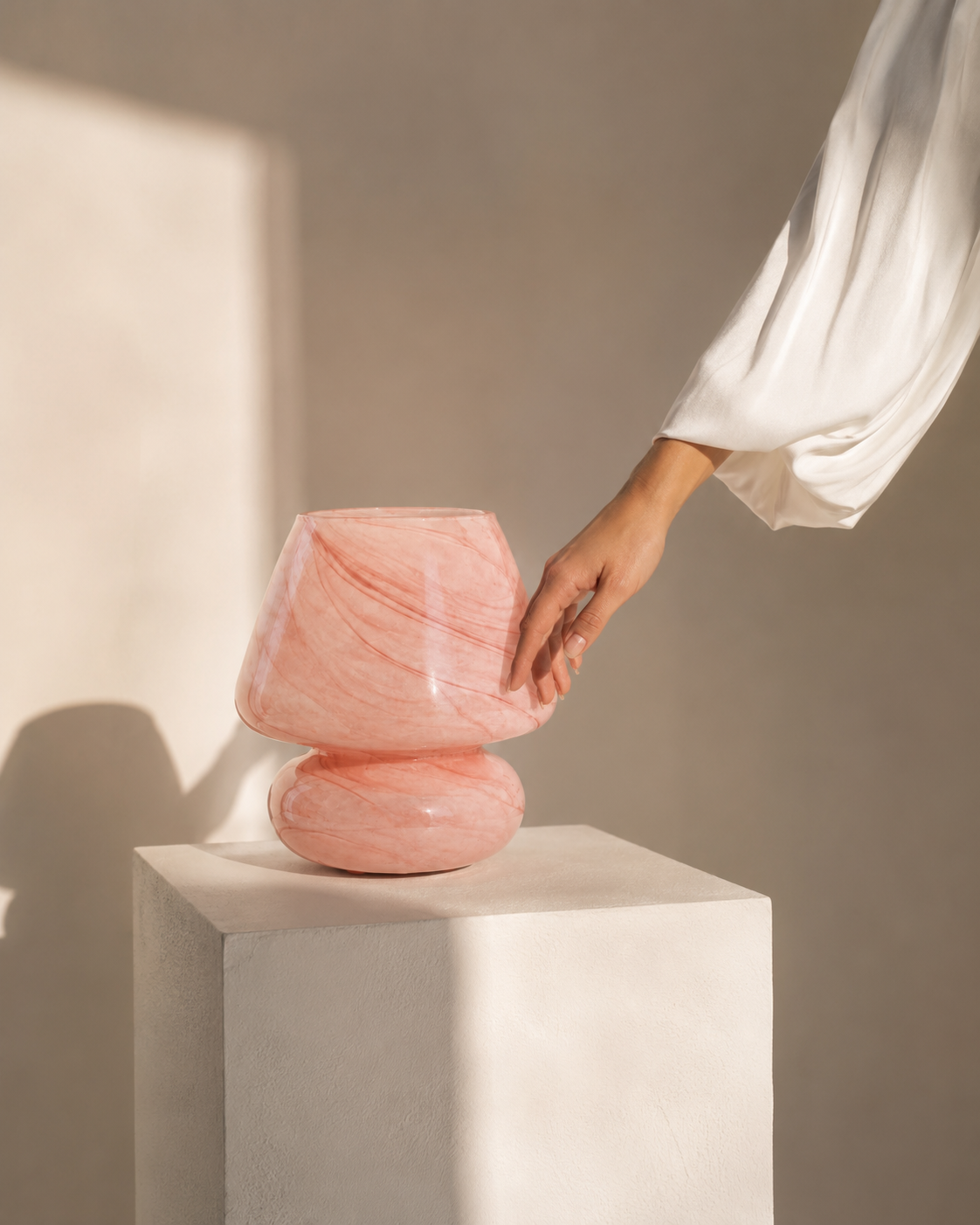 Smurf Pembe Onyx El Murano Cam Masa Lambası